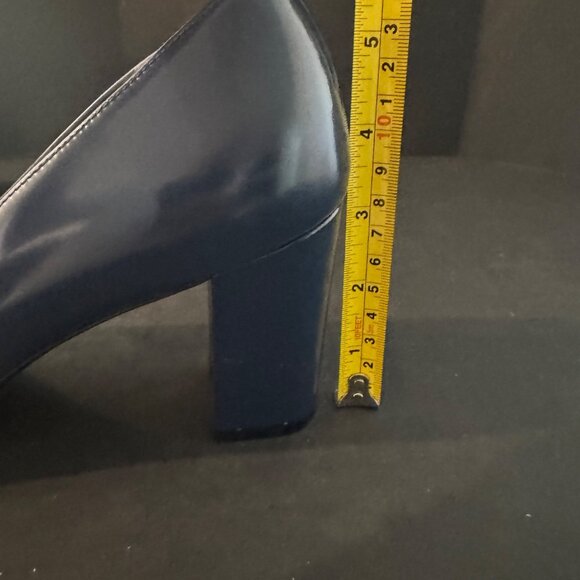 Stuart Weitzman Pointed Toe Leather Block Heel Pumps Navy Blue Size 10B NWOB - Picture 9 of 11